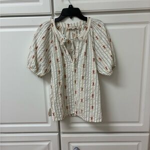 LOFT Cream and Red Striped Blouse